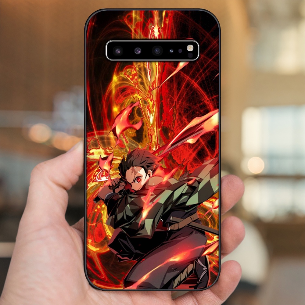 Ốp lưng Samsung S10, S10 5G, S10 Plus viền đen in hình Tanjiro Kimetsu No Yaiba