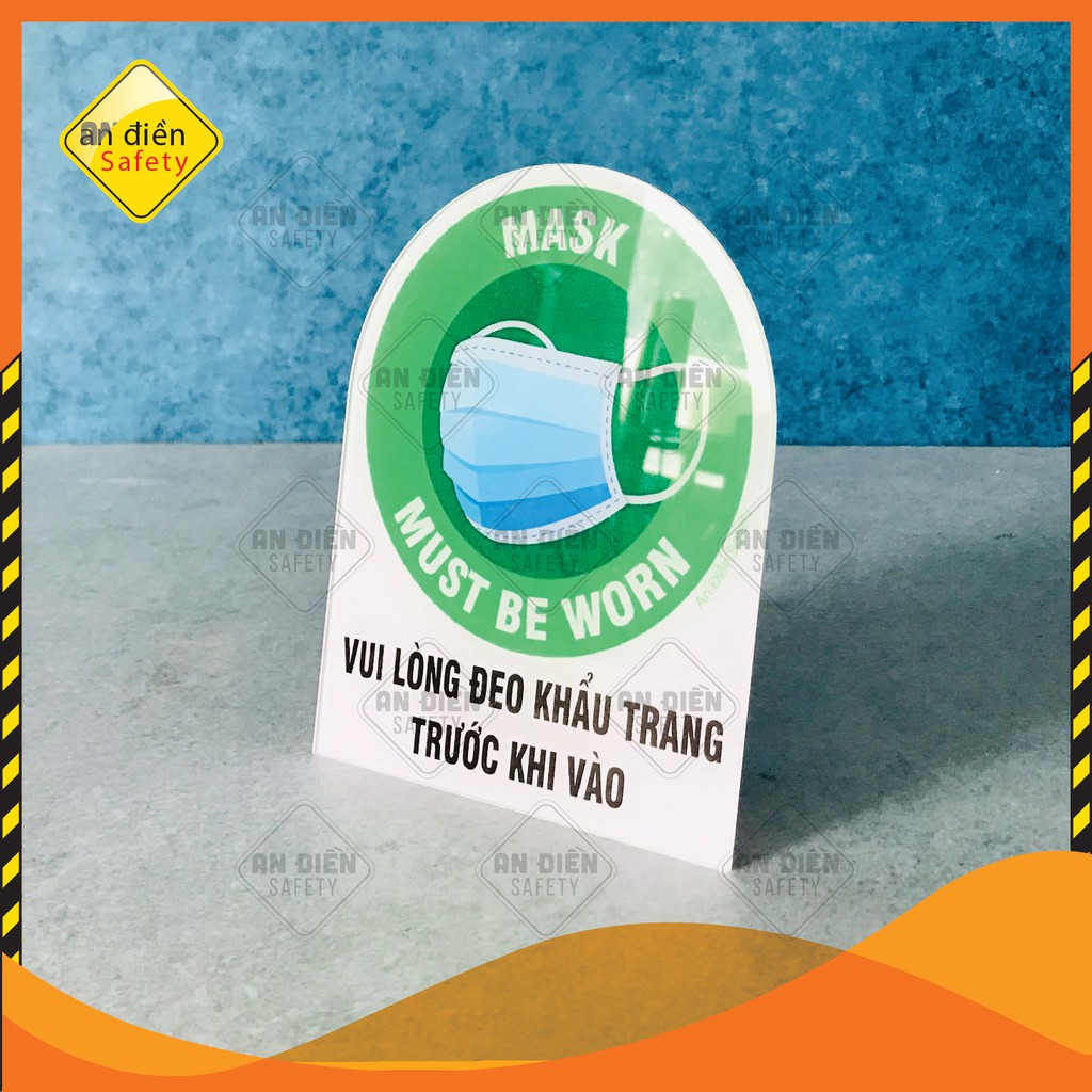 Biển báo An Điền Safety - Biển báo Bắt buộc Đeo khẩu trang bằng mica cao cấp. Tặng kèm miếng dán keo 3M