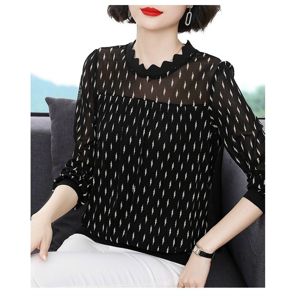 HÀNG QC - ÁO KIỂU THUN LƯỚI CỔ GỢN SÓNG - ZBT158295