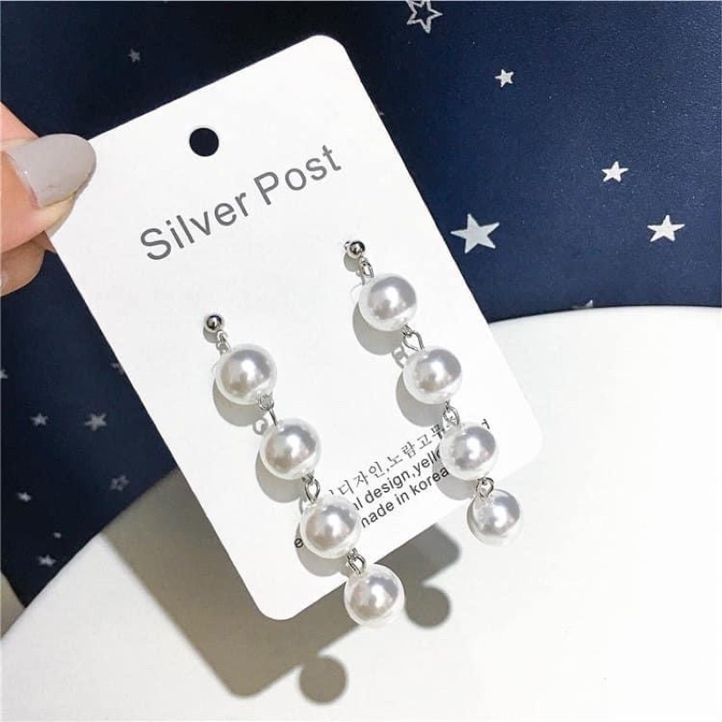 Bông tai Ngọc trắng dài 3 hạt đến 4 hạt..