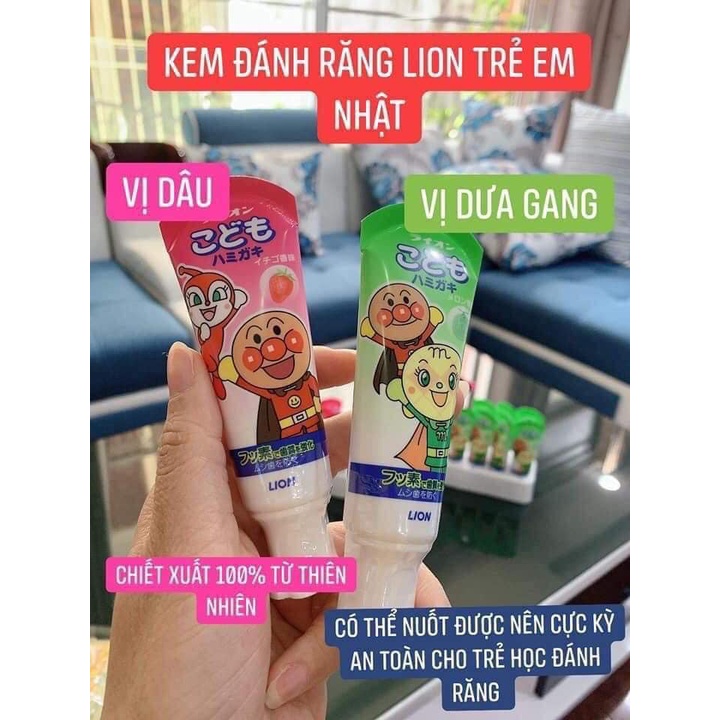 Kem Đánh Răng Cho Bé Lion Kid Nhật Bản Nuốt Được Thành Phần Tự Nhiên An Toàn Cho Trẻ Em Vị Dâu Tây Dưa Lưới