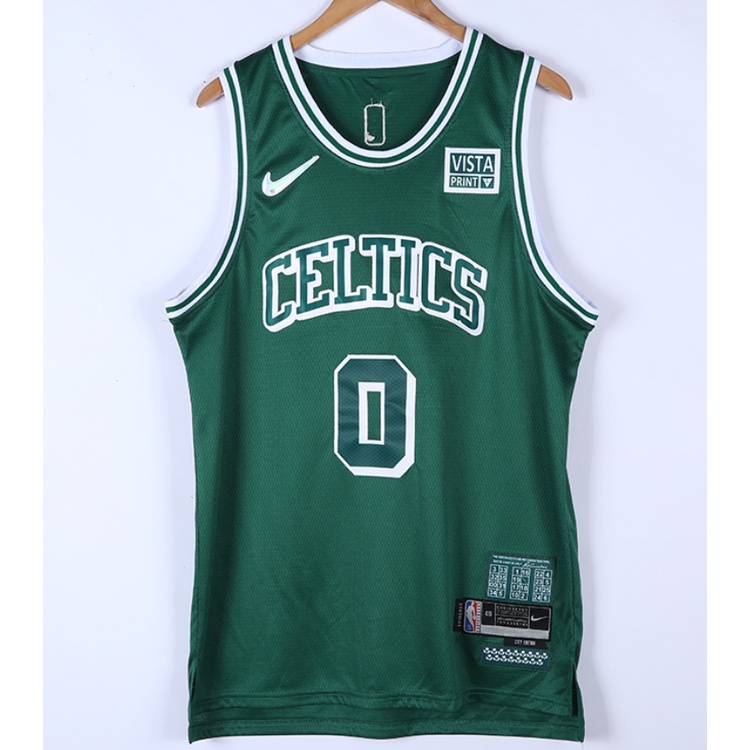 Áo Thun Bóng Rổ Thêu Số 0 Jayson Tatum 2022 Kỷ Niệm 75 Năm Màu Xanh Lá Cho Nam
