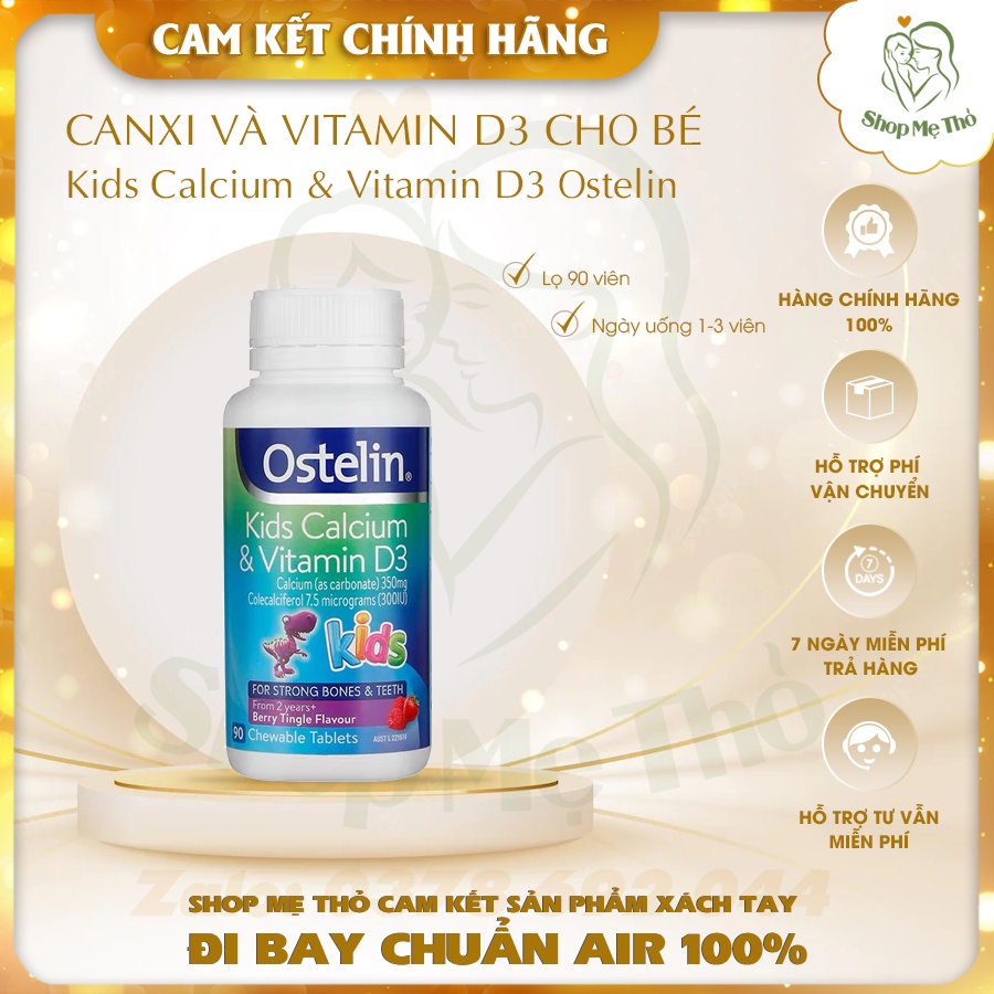 [SP Cam kết chuẩn Úc] Canxi và Vitamin D3 cho bé, Canxi Khủng long Calcium & D3 Ostelin Kids viên nh