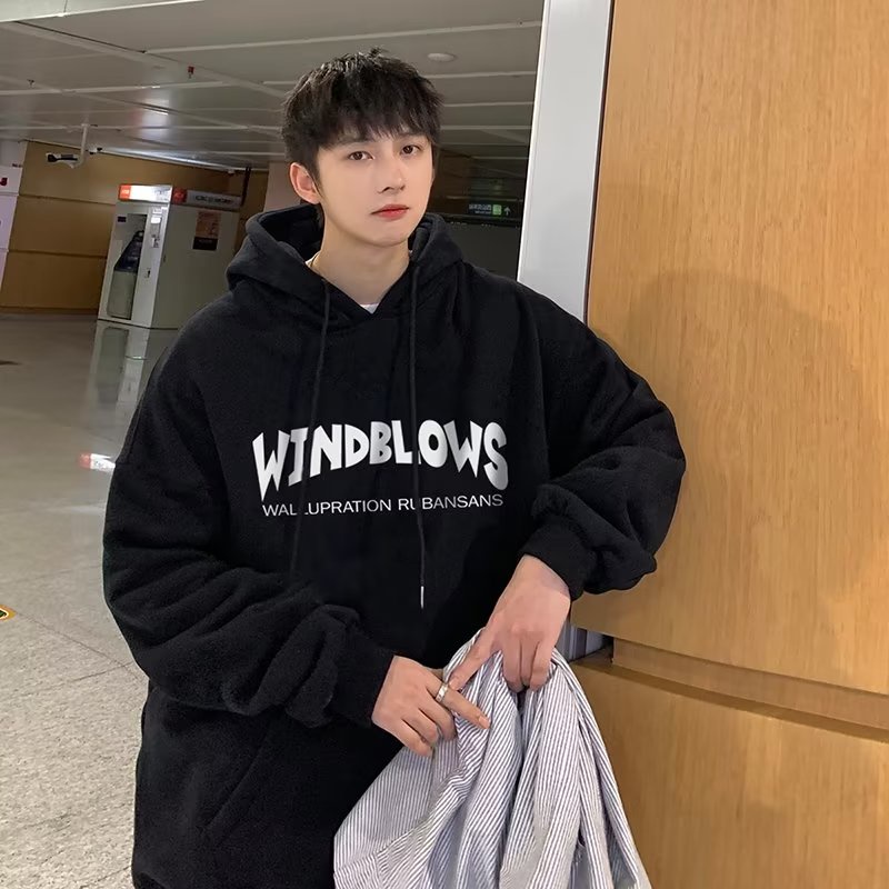 Áo Hoodie Tay Dài In Chữ Klein Màu Xanh Dương Phong Cách Hip hop Nhật Bản Thời Trang Mùa Đông 3 Màu Tùy Chọn Cho Nam