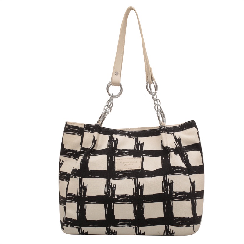 Túi Đeo Vai/Kẹp Nách Cỡ Lớn Họa Tiết Kẻ Sọc Màu Tương Phản Thời Trang Cho Nữ