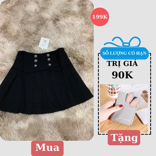 Chân Váy Lưng cao Ly To Màu Đen Phối Khuy Hàng VN Xuất Xưởng Loại 3,Váy Xếp Li Ngắn Cạp Cao Sang Chảnh Nhất Hè