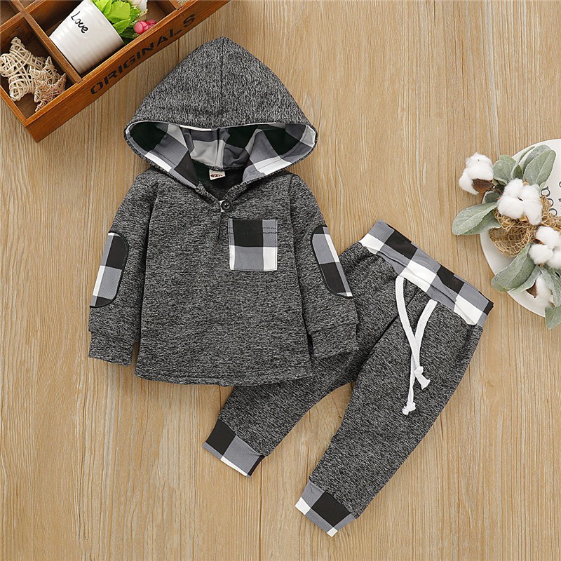 Bộ áo hoodie + quần dài kẻ sọc Mikrdoo cho bé trai