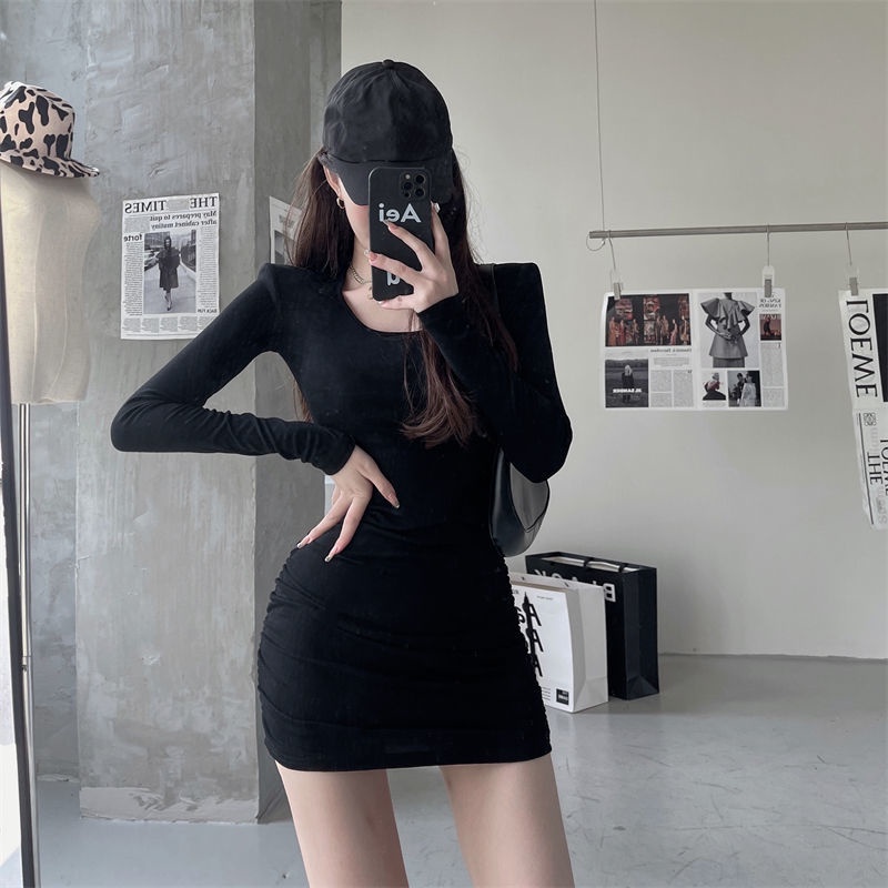COZOK Đầm tay dài cổ vuông thiết kế ôm sát tôn dáng