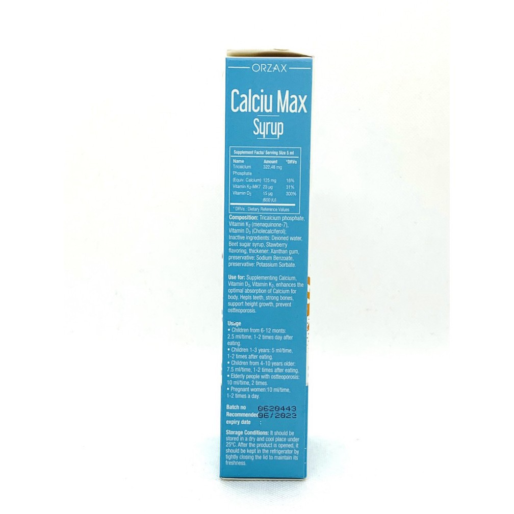 Calciu Max - Bổ sung Viamin D3, K2. Tăng hấp thu Calci. Hỗ trợ phát triển xương (Chai 150ml) giá tốt