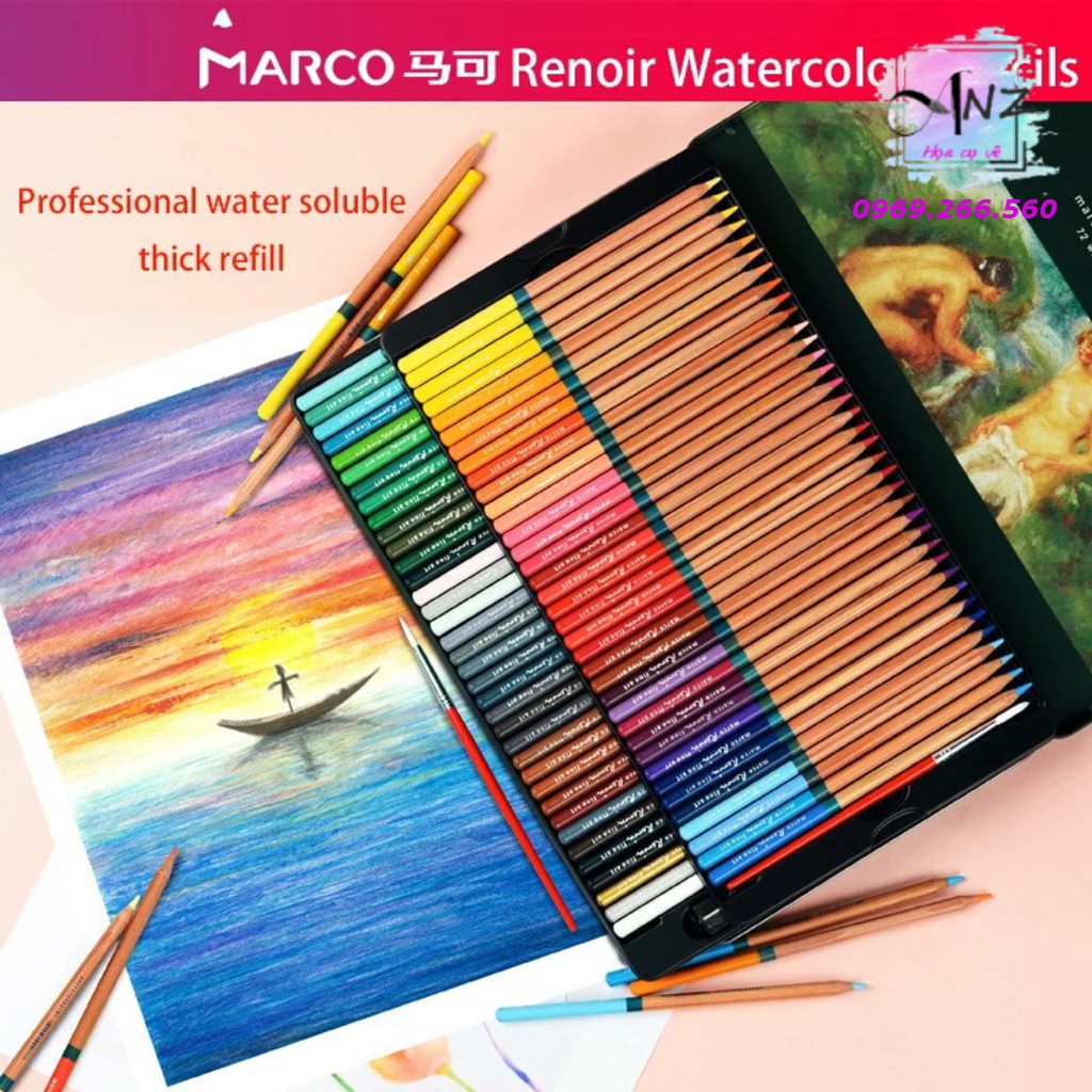 Chì màu nước CAO CẤP  MARCO Renoir 36/48/72/100 màu cao cấp hãng MARCO