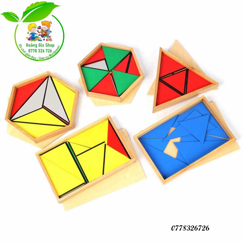 Bộ 5 hộp ghép hình tam giác Montessori (Constructive Triangles With 5 Boxes)
