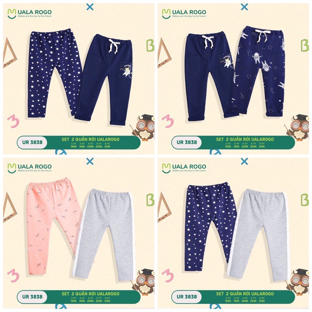 Set 2 quần nỉ UalaRogo cho bé 2-8y