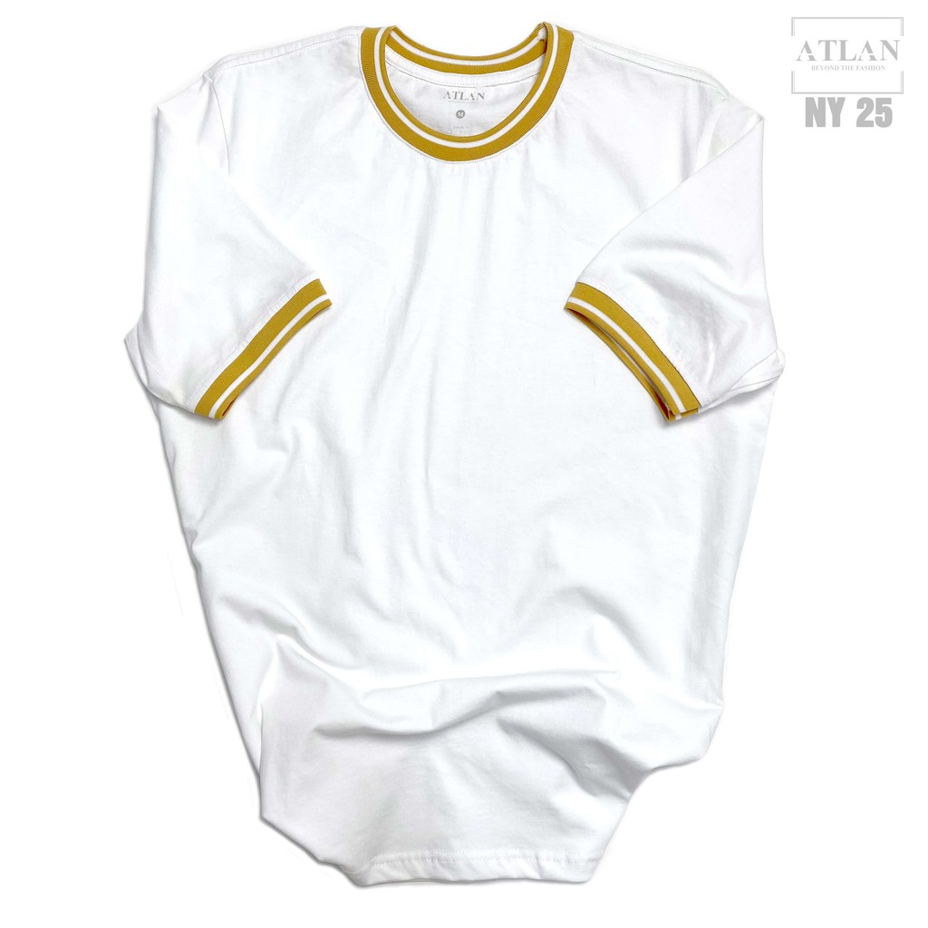 Áo Thun Nam 💖 𝘍𝘳𝘦𝘦𝘴𝘩𝘪𝘱 💖 Áo Nam Cổ Tròn Vải Cotton Phối Bo Sọc Vàng - NY25 | BigBuy360 - bigbuy360.vn