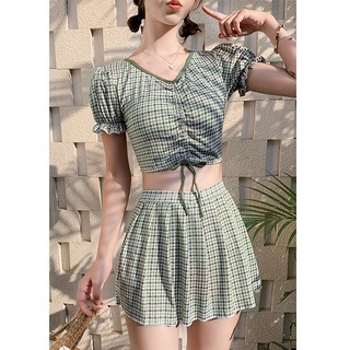 Bikini bộ đồ bơi nữ 2 mảnh áo croptop quần váy tôn dáng