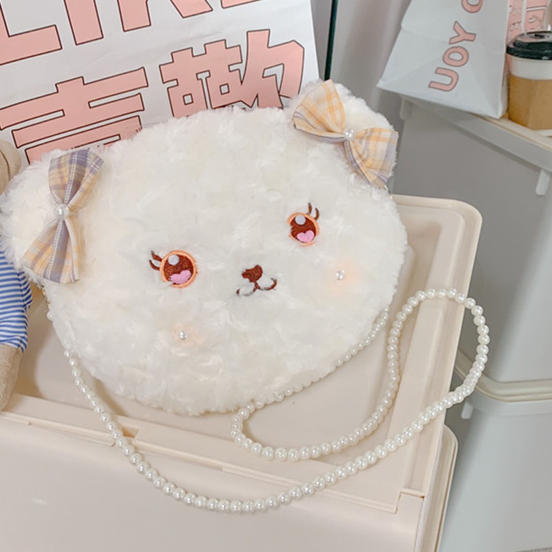 Túi Đeo Chéo Lông Xù Mềm Mại In Họa Tiết Hoạt Hình Phong Cách Lolita Nhật Bản