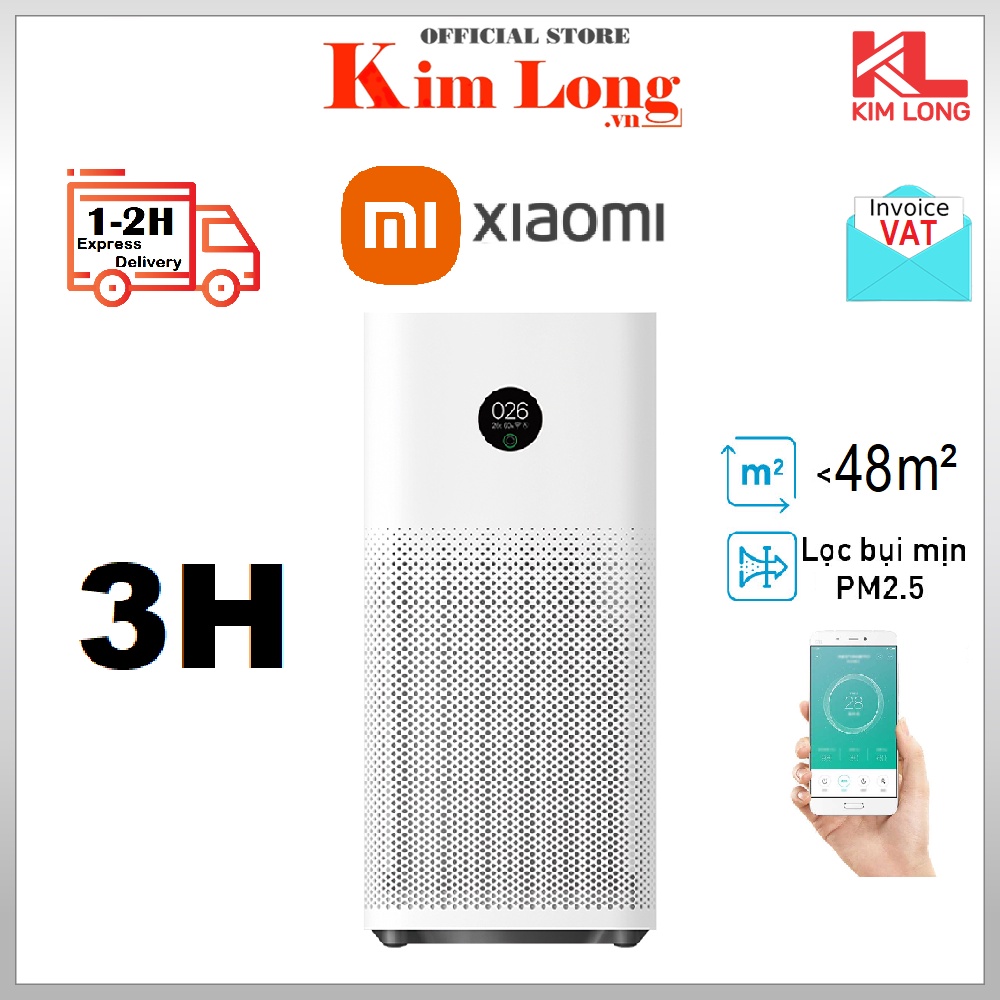 Máy lọc không khí Xiaomi Air Purifier 3H lọc bụi 0.3μm, khử mùi, Bản quốc tế App Tiếng việt AC-M6-SC - Chính hãng