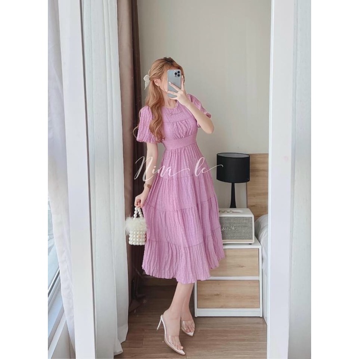 Đầm maxi di biển cổ tròn tay con bo eo xinh đẹp