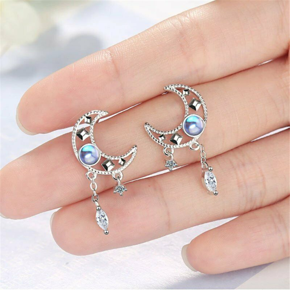 1 Cặp Bông Tai Hình Mặt Trăng Rỗng Đính Đá Opal Nhiều Màu