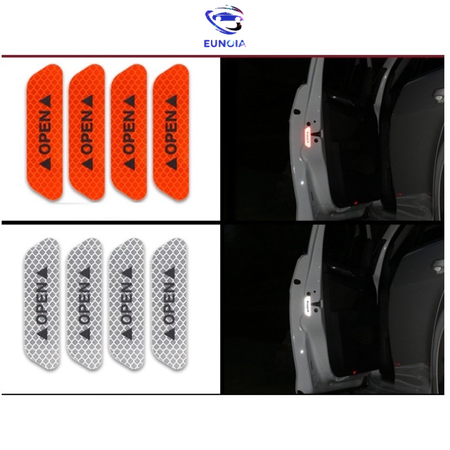 Bộ decal 4 miếng open dán cánh cửa xe cảnh báo va chạm - miếng dán phản quang ở cánh cửa ô tô