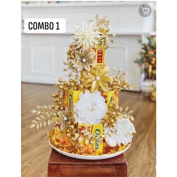Set phụ kiện làm tháp bánh rẻ, đẹp, combo hoa nhũ trang trí (không kèm bánh) |Phụ kiện làm oản tài lộc, oản thờ