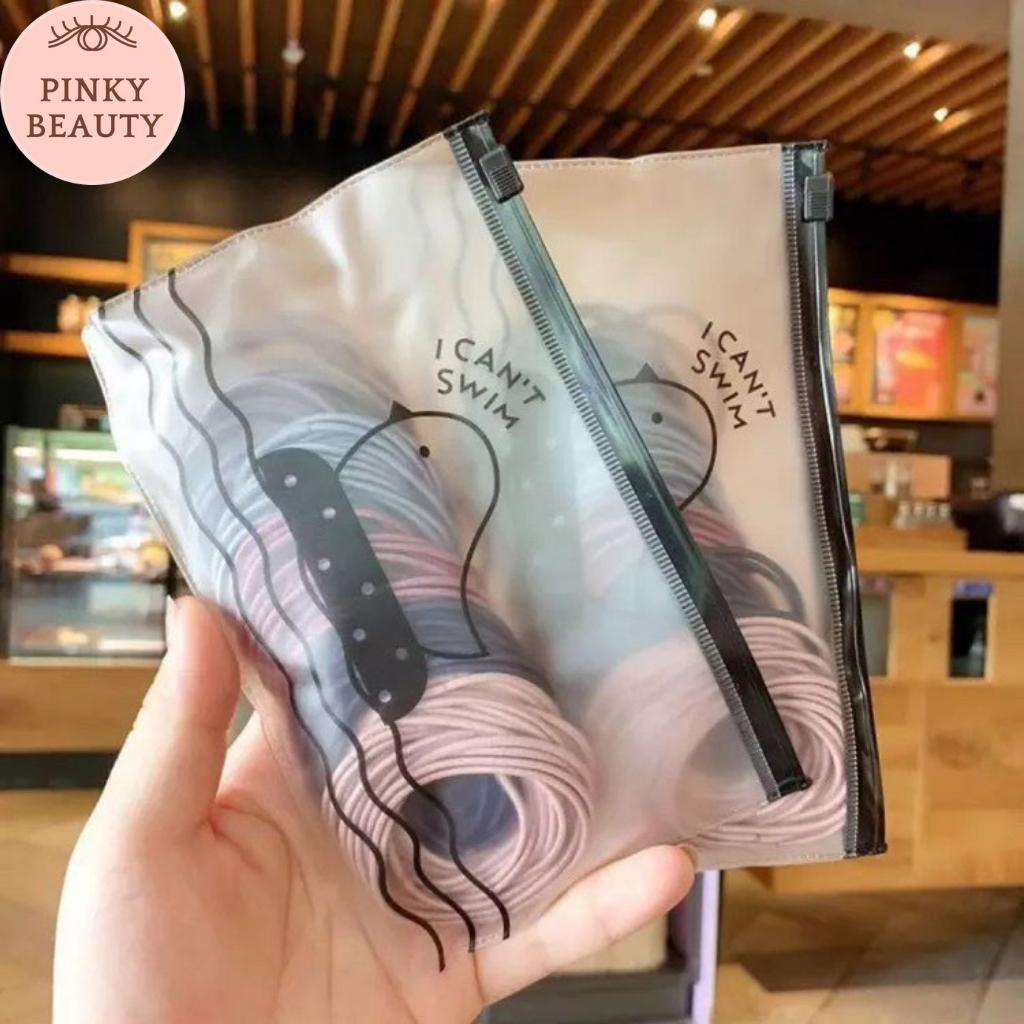 Chun Buộc Tóc Set 100 Dây Thun Cột Tóc Nhiều Màu Đơn Giản Tiện Lợi Pinky Beauty Kèm Túi Zip