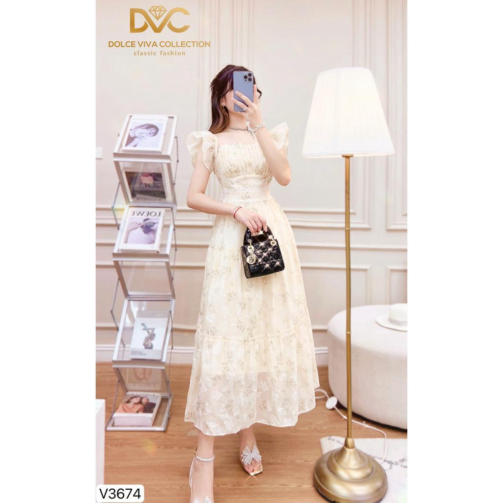 VÁY MIXI BE HỌA TIẾT HOA NHÍ TAY CÁNH TIÊN V3674 - DVC