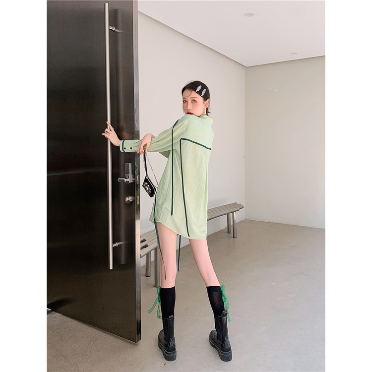 French Green Long Sleeve Dress
