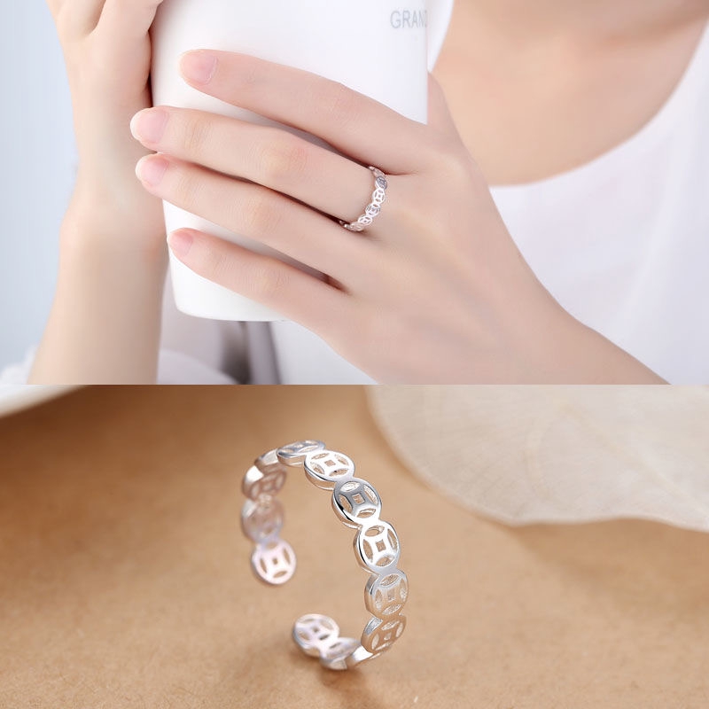 Nhẫn mạ bạc hoa ngôi sao phong cách Hàn Quốc