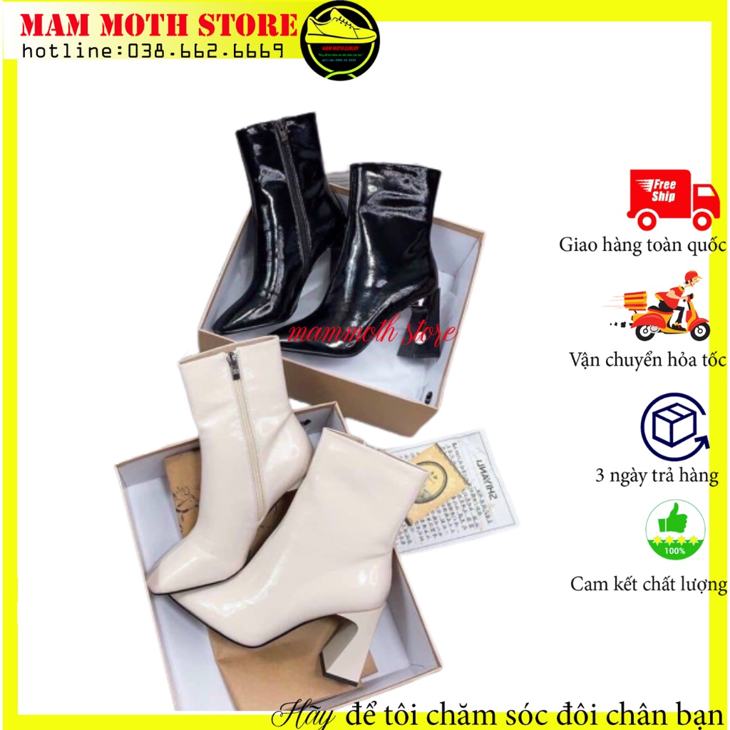 Giày bốt nữ, boot khóa sườn cao cổ nữ da bóng hàng quảng châu cao cấp đủ size