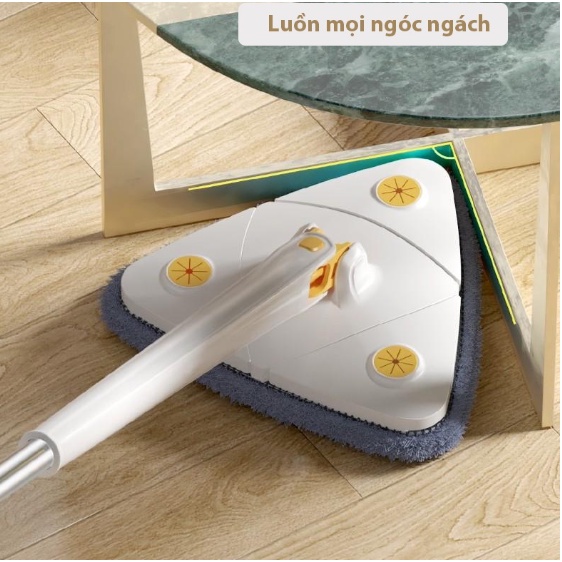 Cây Chổi Lau Sàn Nhà - Trần Nhà - Lau Kính Hình Tam Giác Đa Năng Tự Vắt Xoay 360 Độ Thông Minh