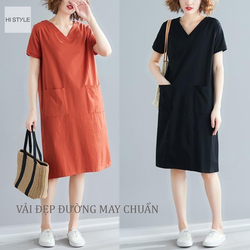 Váy suông nữ trơn đầm ngắn tay nữ HI STYLE 2021 chất liệu cotton đẹp co dãn thấm mồ hôi mặc dễ chịu thoải mái