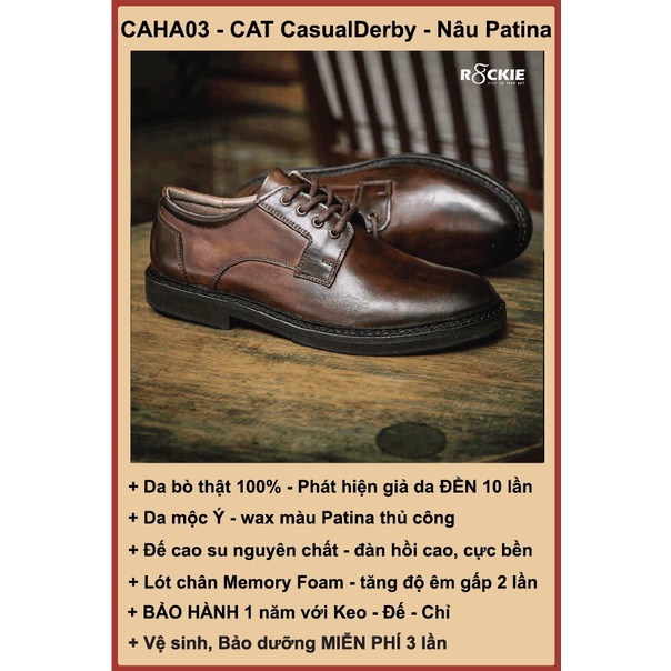 Giày tây nam da thật CAT Casual Derby - Da mộc Ý cao cấp nhuộm Patina thủ công  - Nâu Patina - CAHA03NP - R8ckie