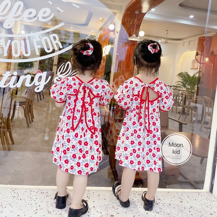 Váy đầm hoa nơ lưng công chúa bé gái 8-20kg