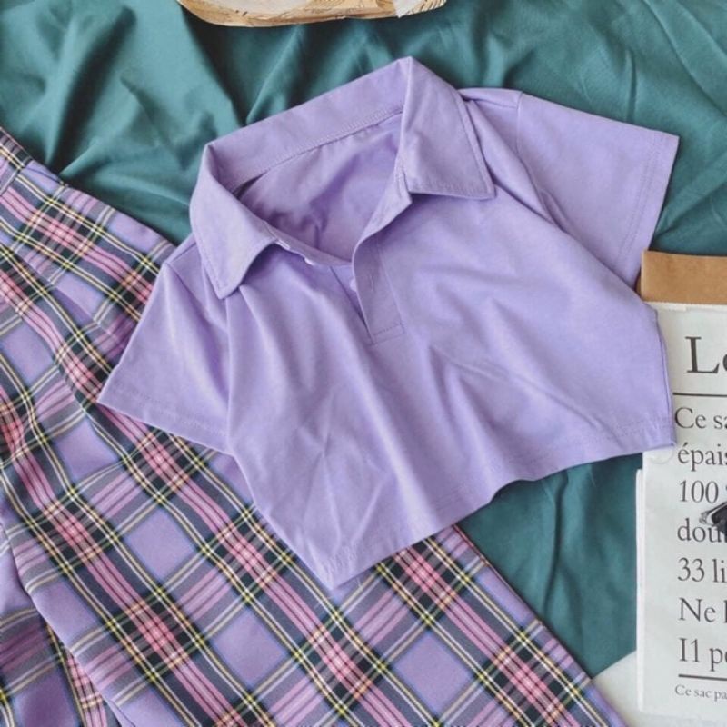 Áo croptop nữ cổ trụ polo chất thun borip mềm đẹp