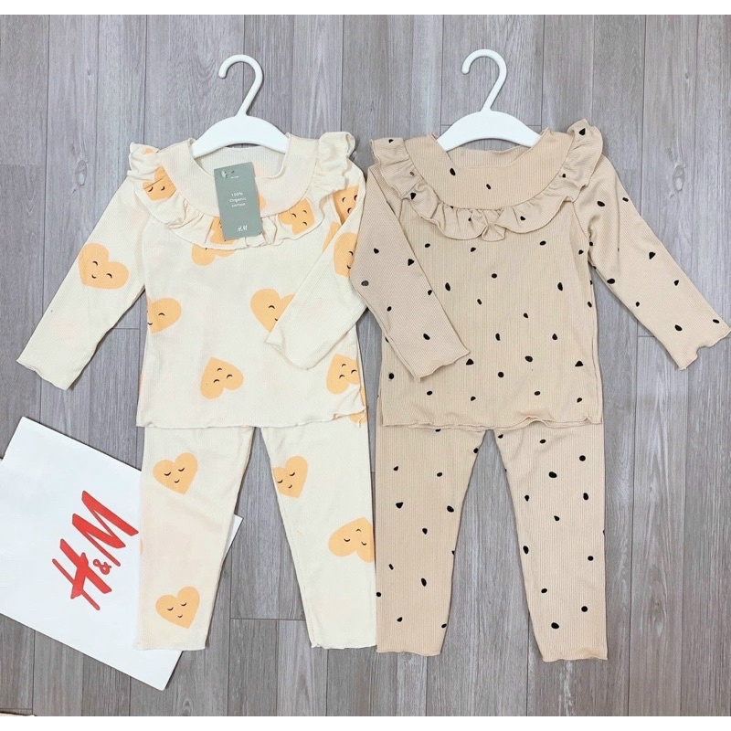 SBG431 - SET 2 BỘ BÉ GÁI LEN TĂM BE NÂU TIM VÀNG BÈO NGỰC