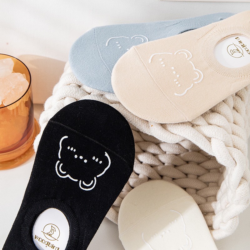 Tất lười nam nữ vớ lười gấu cute dưới mắt cá chân có silicon chống tuột gót cotton kháng khuẩn MRSOCKS VL013