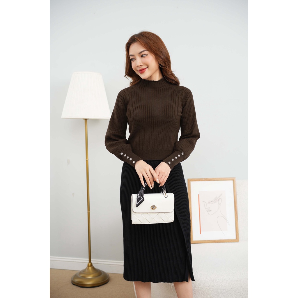 Áo len nữ dáng ôm FIONA áo len cao cổ tay bồng thanh lịch phù hợp đi làm đi chơi F852737
