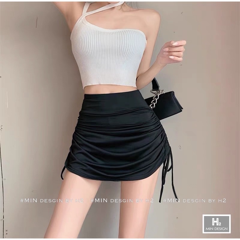 Chân váy cotton rút sườn hai bên