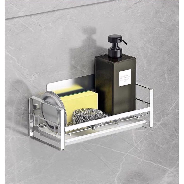 Kệ rổ đựng đồ rửa chén có khay hứng nước - Inox 304 nhỏ gọn tiện lợi không rỉ sét