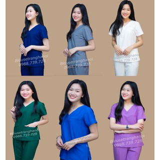 Quần áo blouse, quần áo bác sĩ, bộ scrubs, chất coton mềm  - Blouse trắng hà nội
