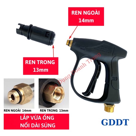 Súng rửa xe HÀNG LOẠI 1, Súng rửa xe áp lực cao ren ngoài 22mm và 14mm