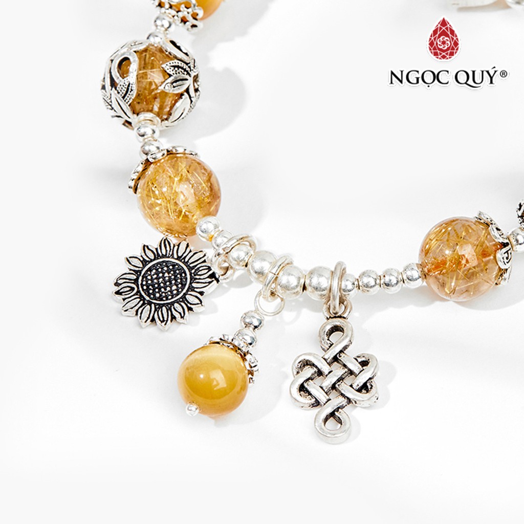 Vòng tay TA tóc vàng mix mắt hổ charm mèo hạt 11mm - Ngọc Quý