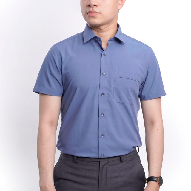 Áo sơ mi ngắn tay Aristino ASS054S7 màu Xanh than nhạt lich lãm
