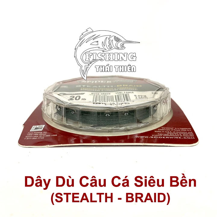 Dây Dù Câu Cá Siêu Bền Spider Wire STEALTH - BRAID Made In USA Cuộn 114m Màu Xanh Rêu Tàng Hình Dưới Nước