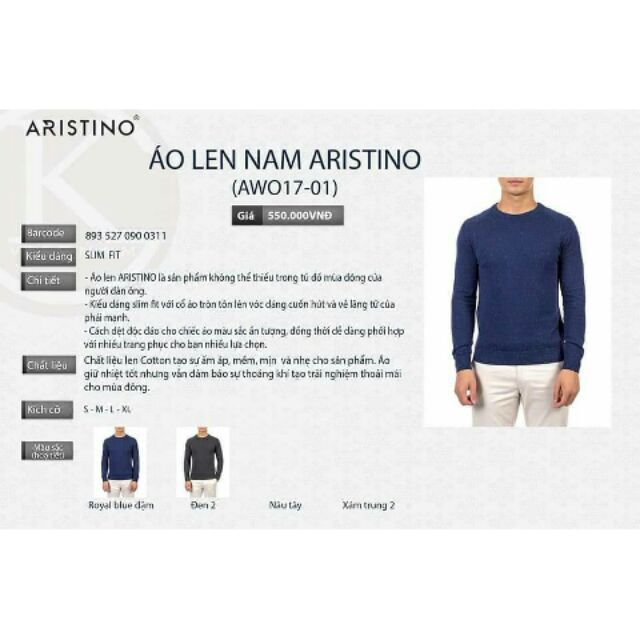 (Gốc 550k giảm còn 235k) ( 3 Màu) Mã AWO17-01 Áo len nam Aristino
