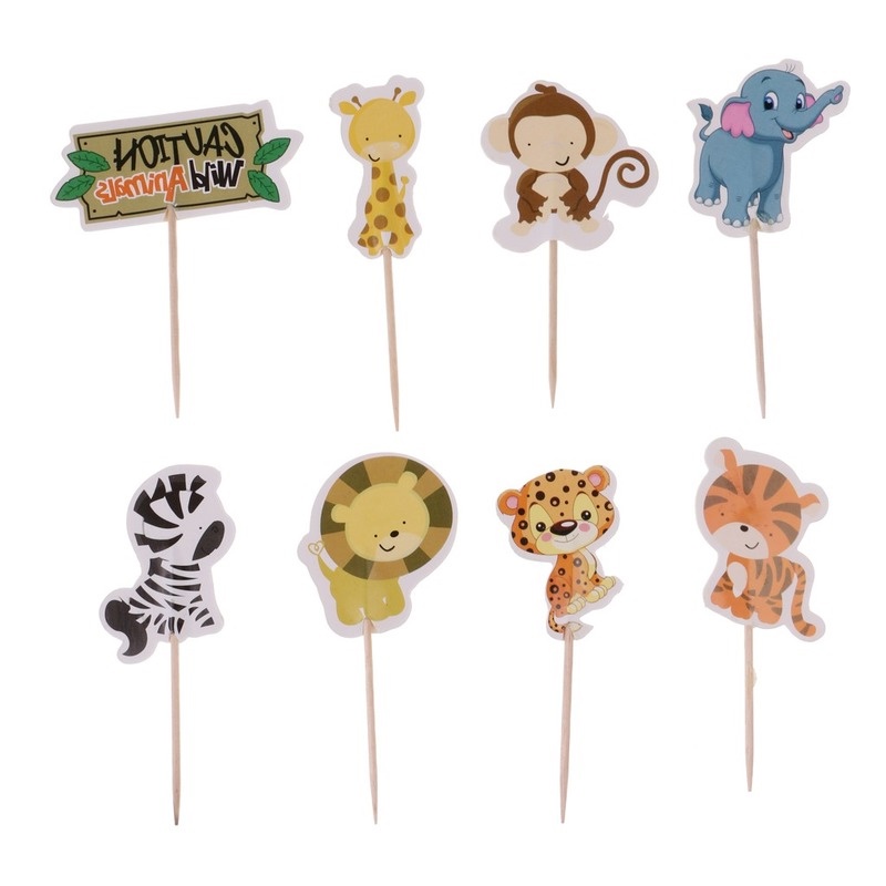 Set 24 Phụ Kiện Trang Trí Bánh Kem Sinh Nhật Hình Sở Thú Hoang Dã Cho Bé