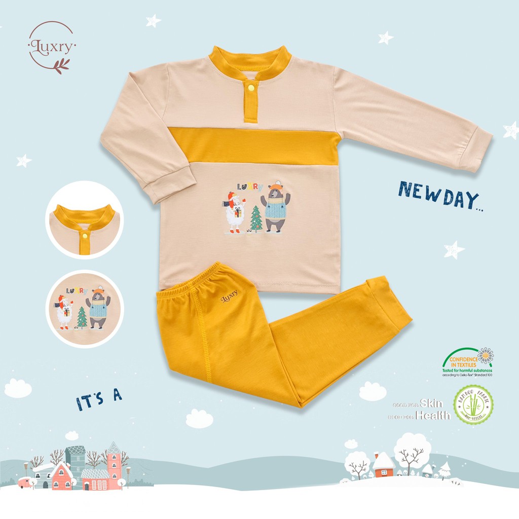 Bộ quần áo dài tay cổ trụ cho bé phối màu dễ thương, vải siêu thoáng nhà Luxry từ 6 tháng đến 4 tuổi