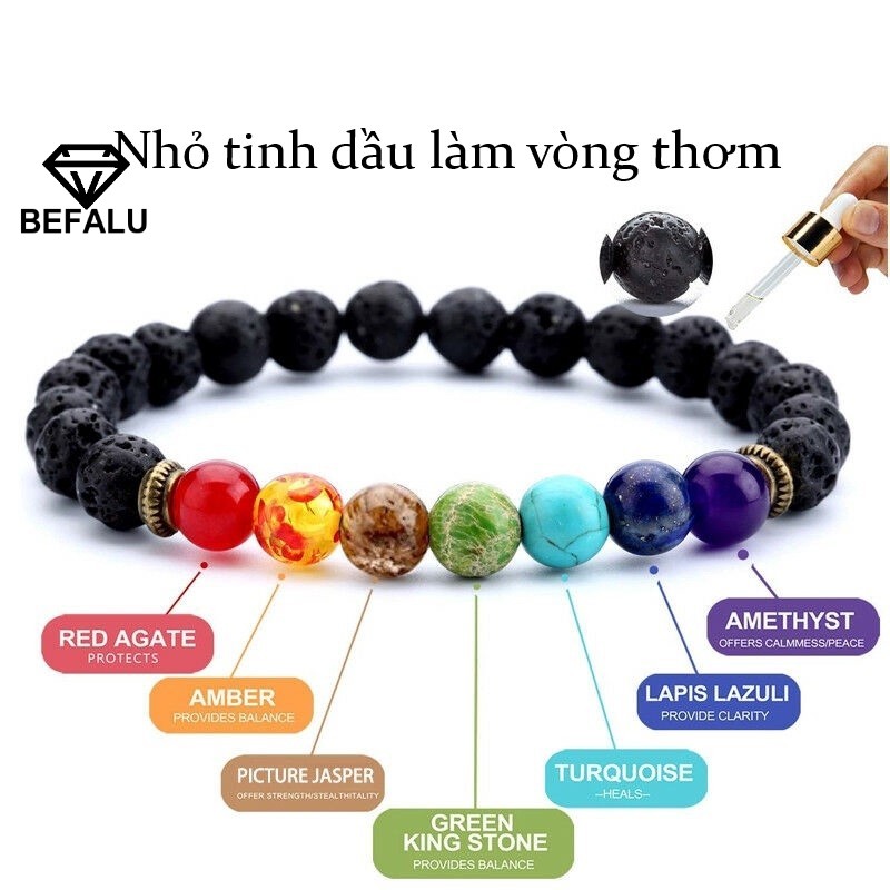 Vòng Tay Phong Thủy 7 Màu Đá Núi Lửa BEFALU - VD01