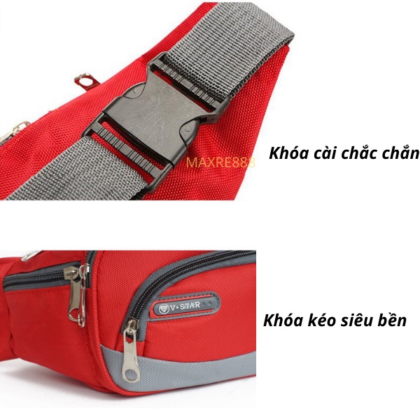 Túi đeo hông nam nữ V-star đeo chéo 6 ngăn tiện dụng vải cao cấp siêu dày chống thấm nước