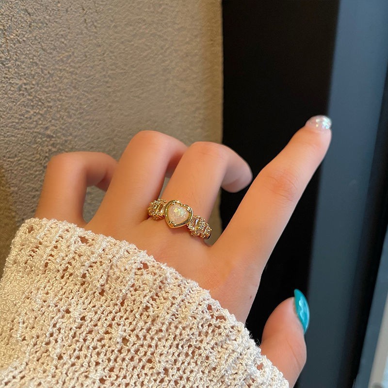 Nhẫn Hở Hình Rắn / Bướm / Trái Tim Đính Đá Opal Đơn Giản Có Thể Điều Chỉnh